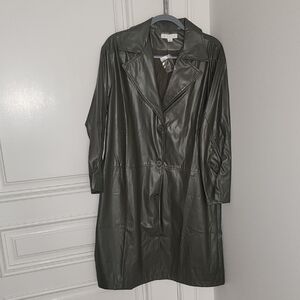 HYFVE Dark Green Faux Leather Trench Coat